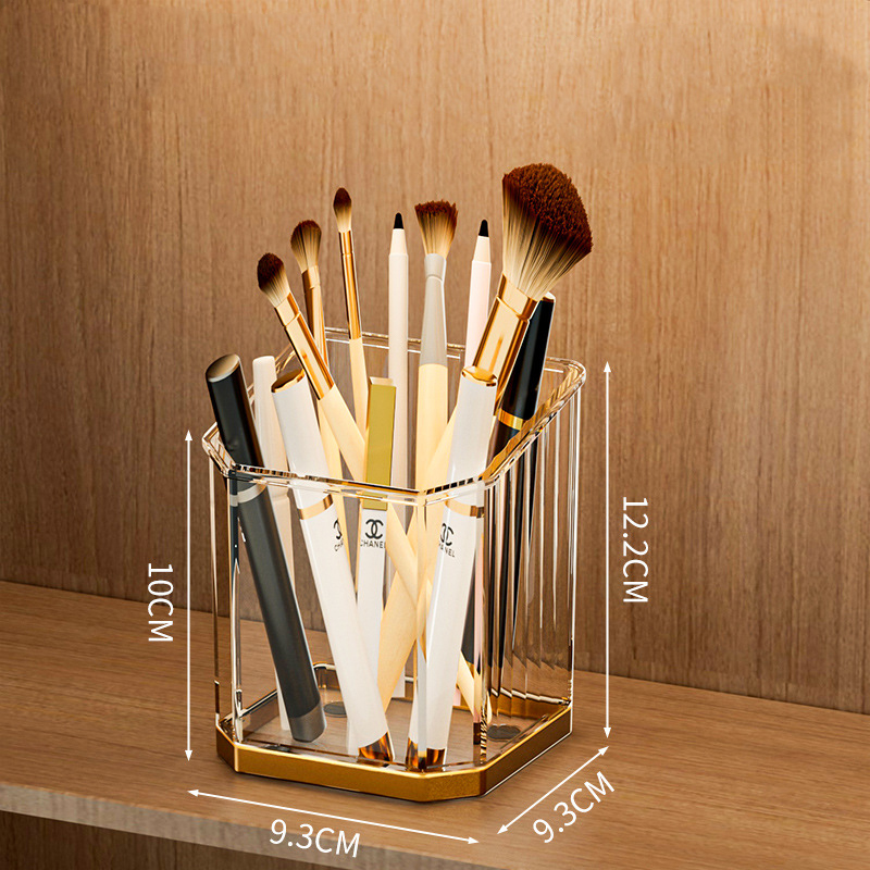 Organizador de maquillaje de lujo, caja de almacenamiento de brochas de maquillaje para baño de escritorio, caja de bolígrafos de oficina, organizador de brochas de maquillaje, caja de almacenamiento de lápiz labial: Bronce