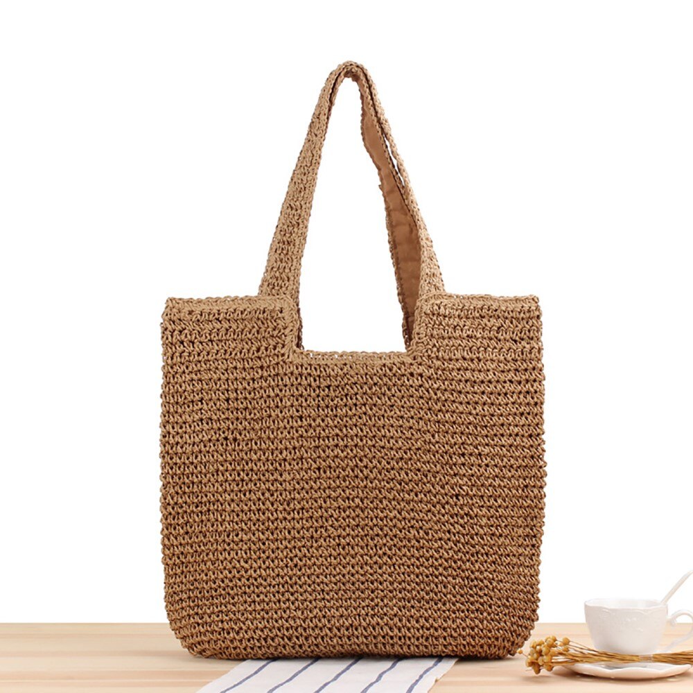 Borsa a tracolla singola Strawhand borse tessute femminili per il tempo libero grande spiaggia moda estate causale grande borsa da donna in Rattan 2022