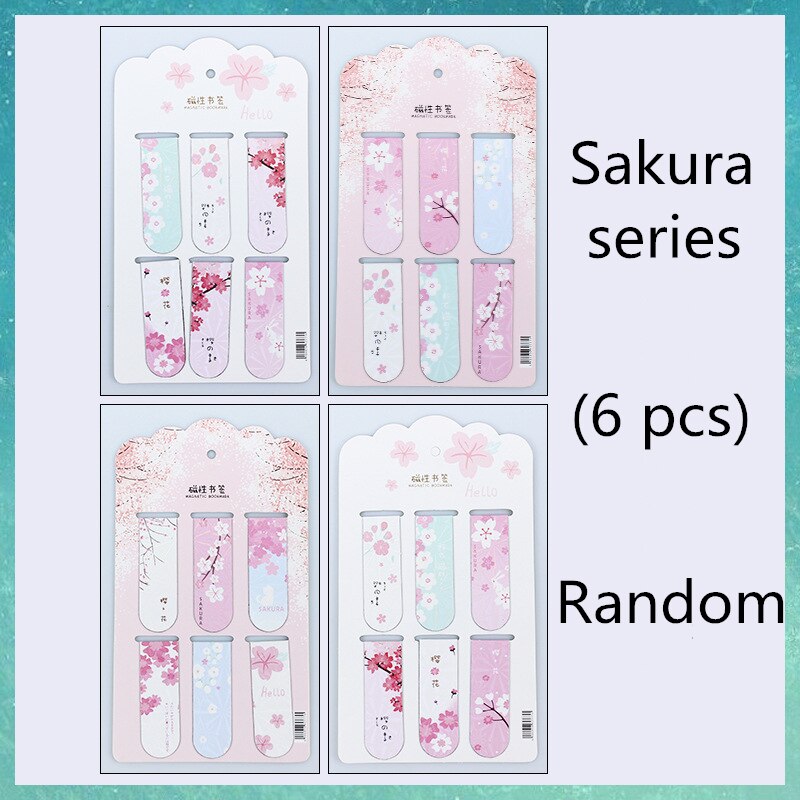 6 stücke Magnetische Lesezeichen Lustige Magnet Papier Marker Seite Clips Buch markieren für Schüler Büro Lesen Schreibwaren freundlicher Lesezeichen: Sakura zufällig 6Stck