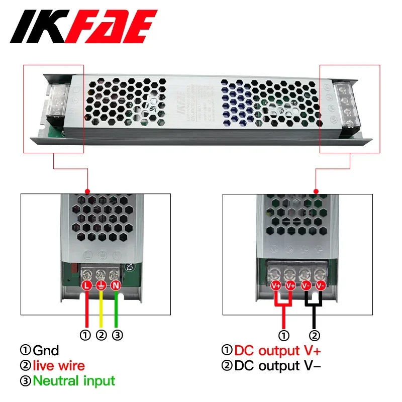 Alimentation LED 12V 24V, 60W 100W 200W 300W 400W 500W, transformateur AC/DC Ultra fin, convertisseur de pilote LED pour éclairage de bande LED