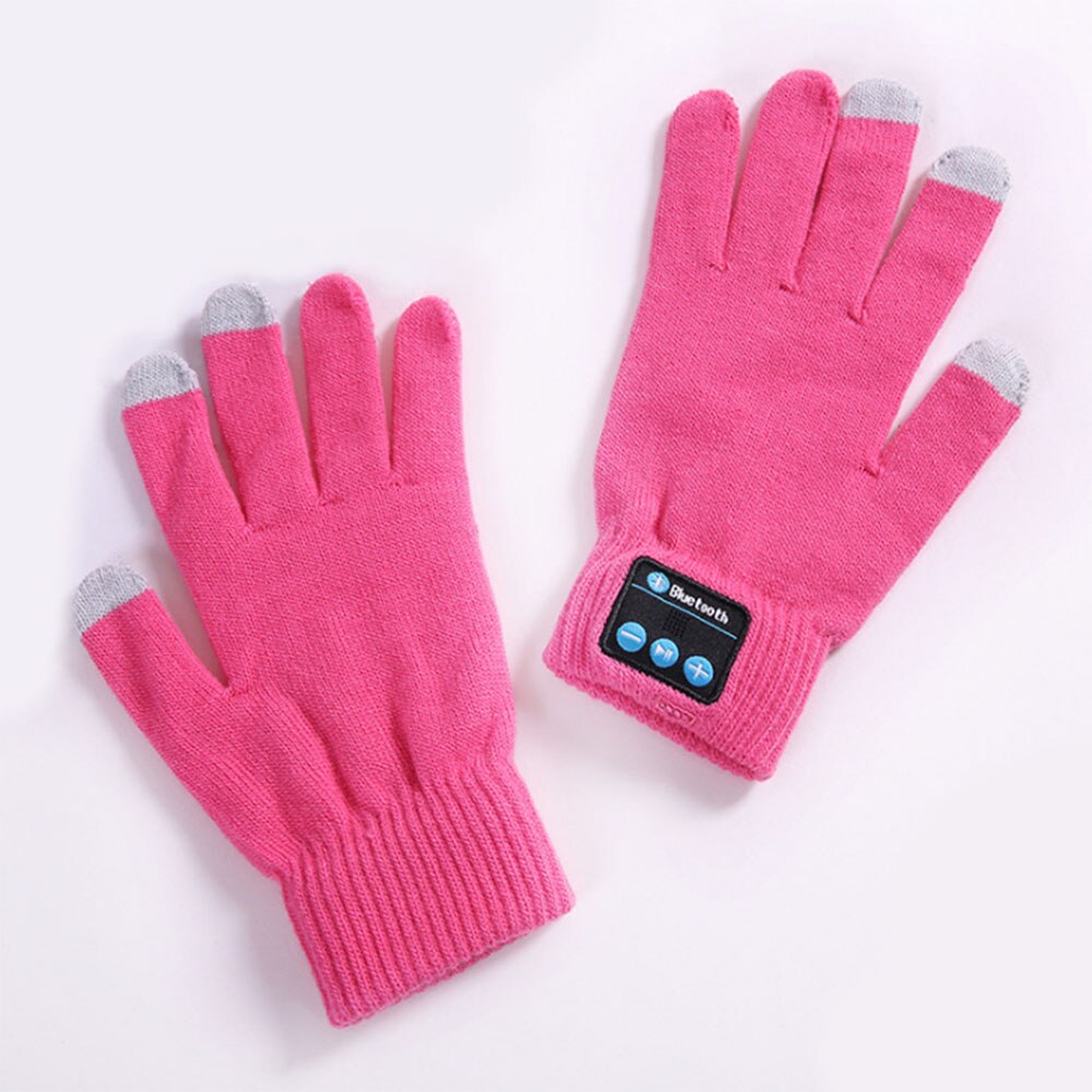 Bluetooth-handsker, trådløse bluetooth-handsker, vinterhandsker-berøringsskærm med indbyggede stereohøjttalere, aftagelige hovedtelefoner: Lyserød