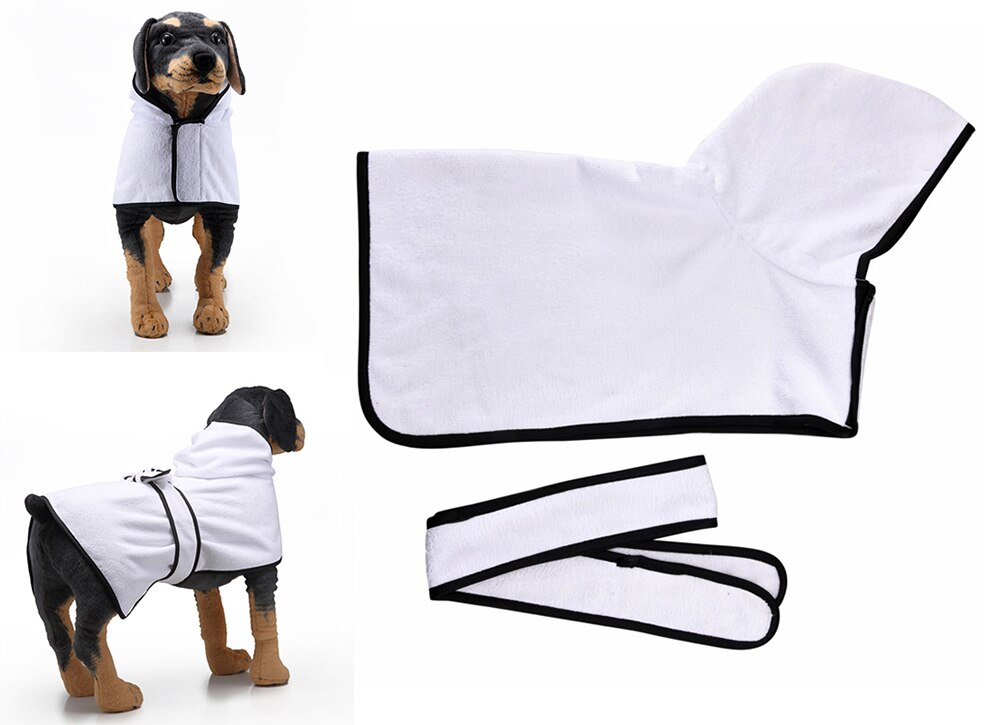 Pet Dog Cat szlafrok psy prysznic ręcznik kąpielowy z kapturem słodkie zwierzątko ręcznik do suszenia Super chłonny szybkoschnący ręczniki kąpielowe z mikrofibry: white hooded / S back 40cm