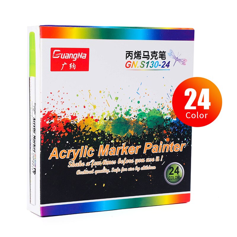 Rotulador de pintura acrílica, juego, 18 colores, para pintar en cerámica, roca, vidrio, madera, tela y madera, 0.7mm: 24 color set