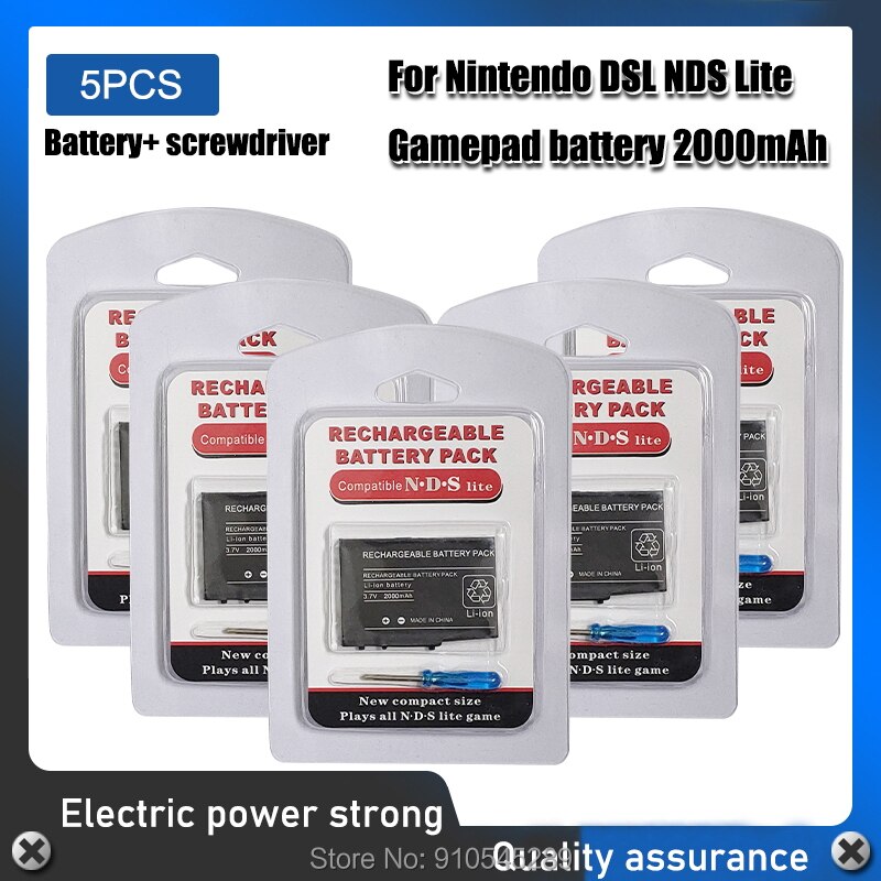 2000mAh Battery + Tool Pack Kit for Nintendo DSL NDS Lite NDSL 3.7V Rechargeable Lithium-ion Replacement Li-ion Battery: 5PCS