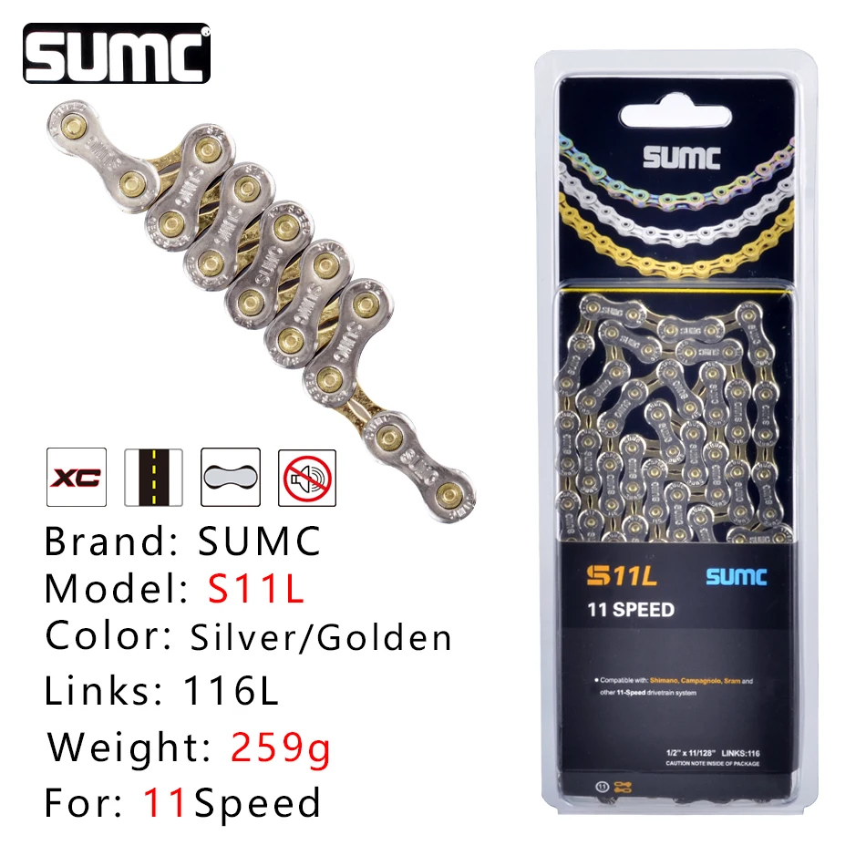 SUMC 9/10/11/12 Speed Bicycle Chain MTB Mountain Road Bike Chain for SHIMANO Campagnolo SRAM Half Hollow Bicycle Chain 116L