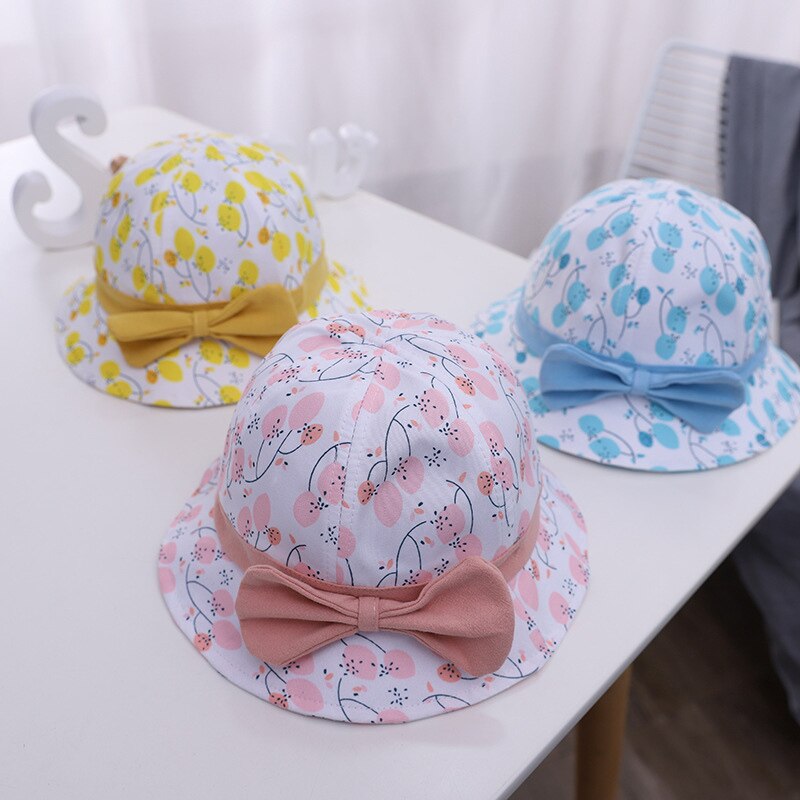 Fleur imprimé mignon bébé filles casquettes réglable nœud papillon enfant en bas âge seau chapeau été en plein air enfants soleil chapeaux enfants Bonnet