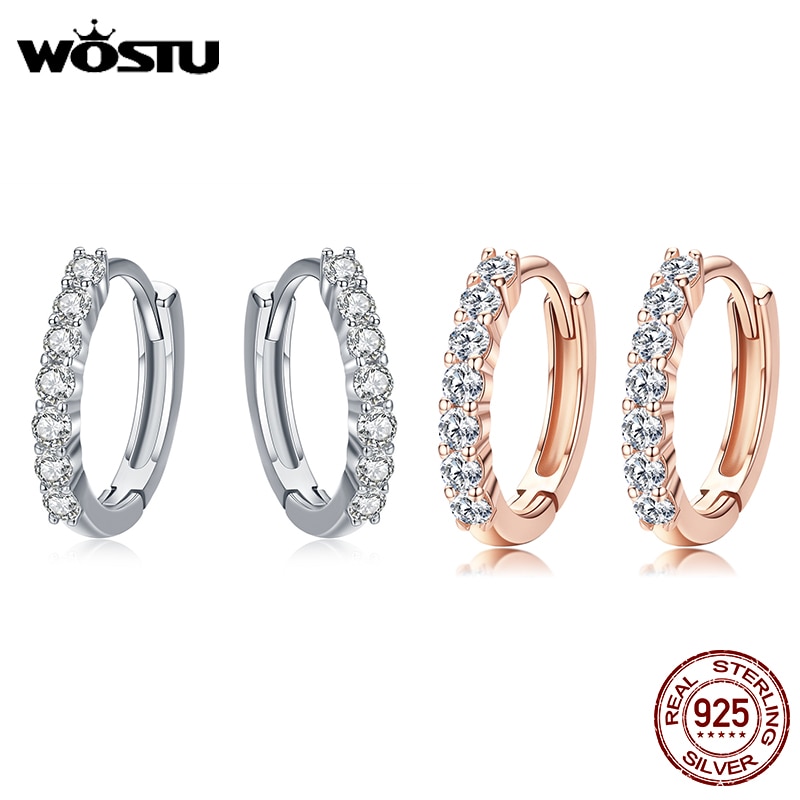 Wostu Vendita Calda Reale 925 Sterling Silver Dazzling Cz Orecchini Del Cerchio per Le Donne di Marca di Modo S925 Regalo Gioielli in Argento FIE351