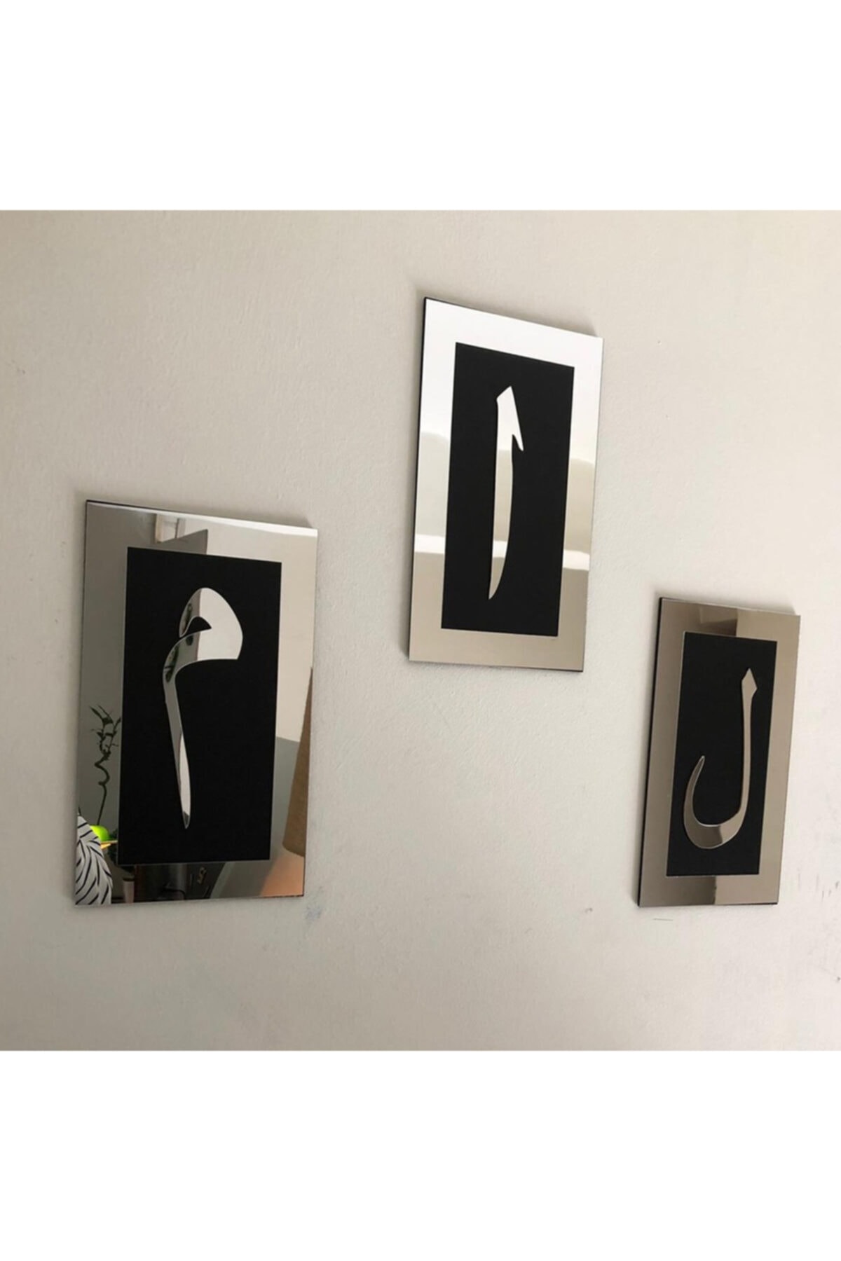 Elif Lam Mim 15x30cm 3 Pieces Muslim Set Pano Silver Mirror Plexi Wall Painting Set Silver: SILVER