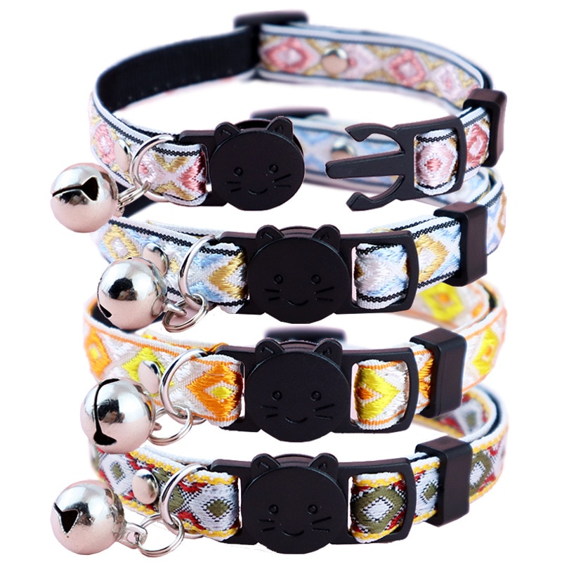 Étnico Jacquard Collar de gato con campana ajustable gatito cuello Correa hebilla de seguridad Anti-asfixia Collar para mascota mascotas suministros