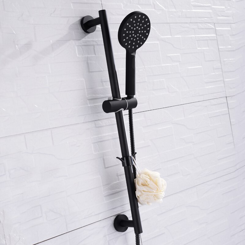Adjustable Slide Bar with Handshower Set Matte Black Stainless Steel Round Shower Riser Rail Bar With Hose and Shower