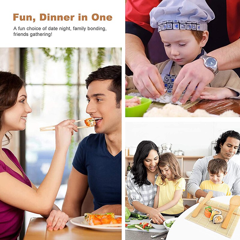 Homemade Sushi Making Kit Bamboo Rolling Diy Sushi Maker Set of 12 Piece Kitchen Rice Rolling Mold Tools for Kids Beginners