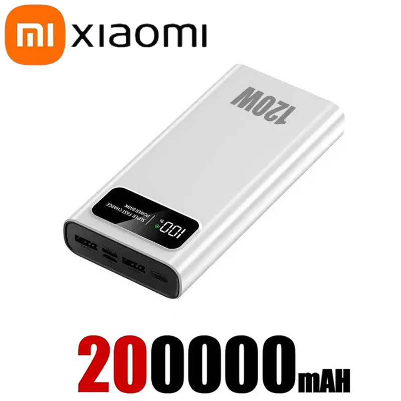 Xiaomi 200000 Batería externa portátil de carga súper rápida, capacidad ultra grande, 120W, mAh, con pantalla Digital LED: Negro