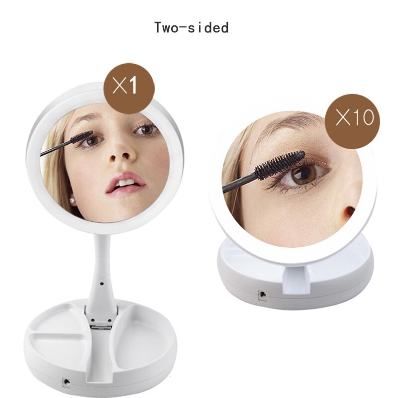 LED Makeup Mirror with Ring Light HD Vanity Mirrors Smart Touch Control Illuminated Stand Up Desk Table Mirror USB Charge