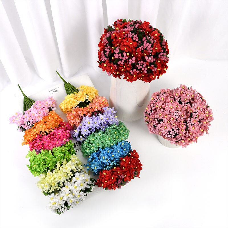 Ramo de margaritas artificiales para decoración de fiestas, ramo de flores de seda pequeña para boda, corona de bricolaje para el hogar, caja de , suministros de álbum de recortes, 12/36 piezas