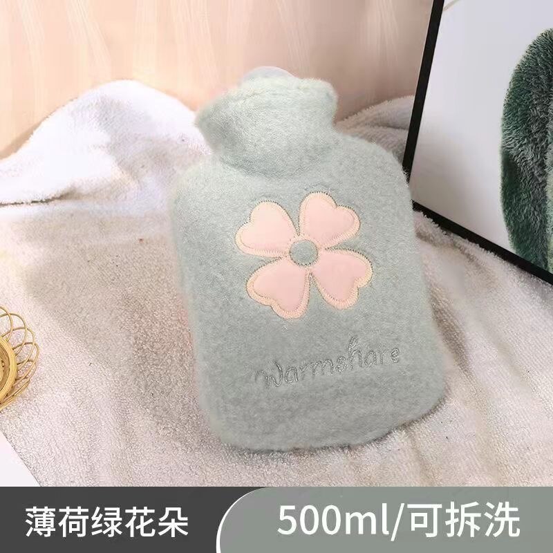 Śliczne studentki pluszowe termofory Home Decor wtrysk wody ciepły żołądek przeciwwybuchowy ciepły worek na wodę: Green Flower 500ml