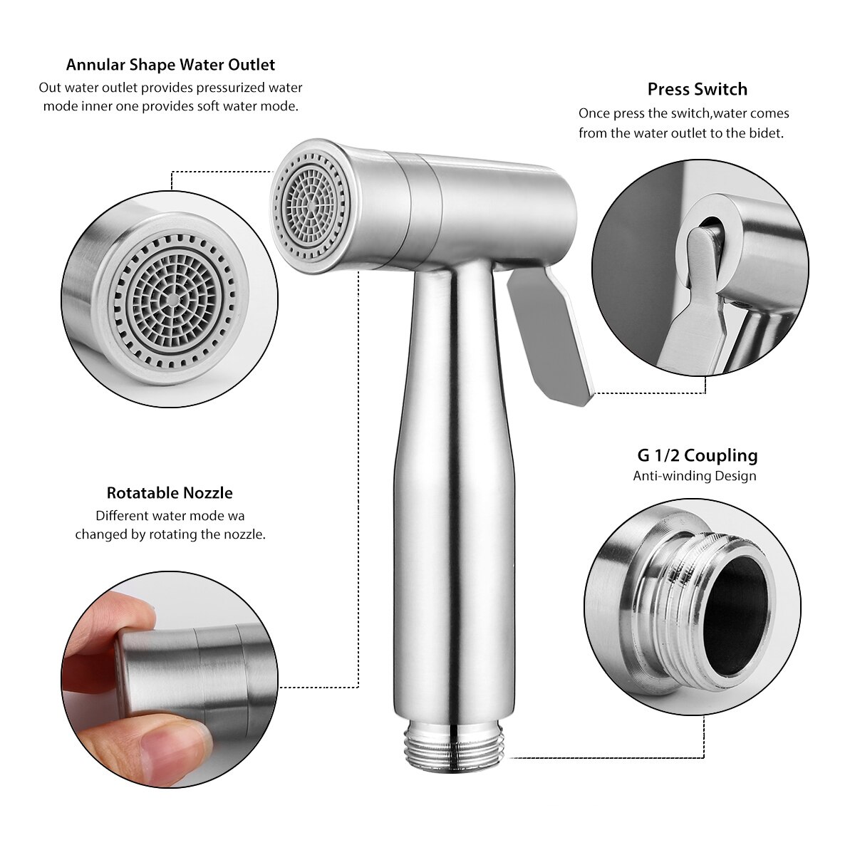 Handheld Bidet Spuit Draagbare Luier Bidet Rvs Hand Bidet Kraan Voor Badkamer Handspuit Douchekop