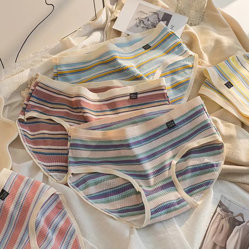 Damen-Unterwäsche aus Baumwolle, Mädchen-Höschen in Kontrastfarbe, Komfort-Höschen, modische Streifen, rutscht, weibliche Dessous