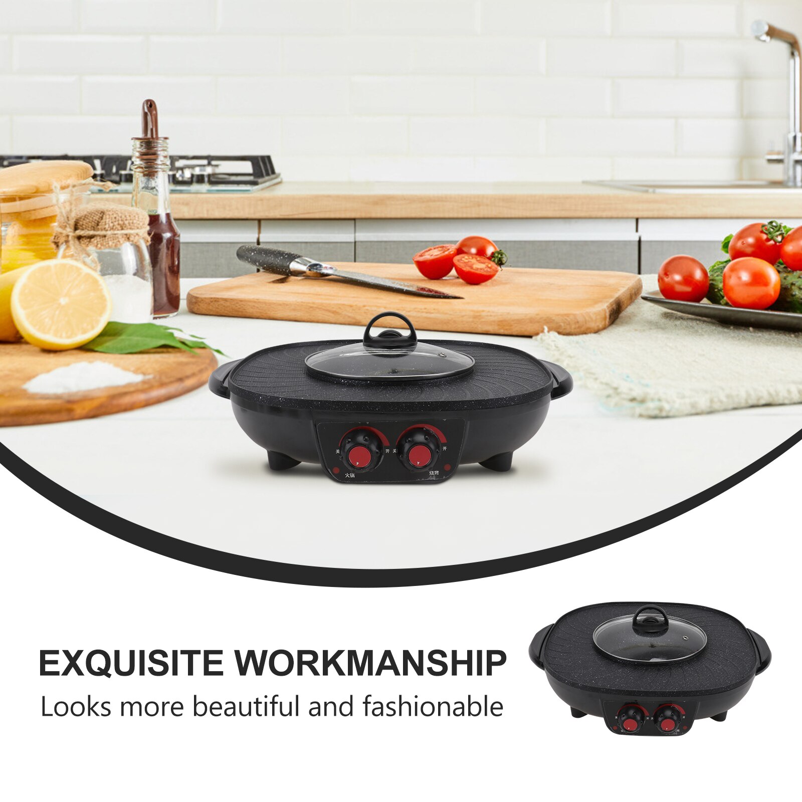 1pc Electric Pot Nonstick Double Control Multifunctional Cooking Pots Shabu Machine for Restaurant Kitchen