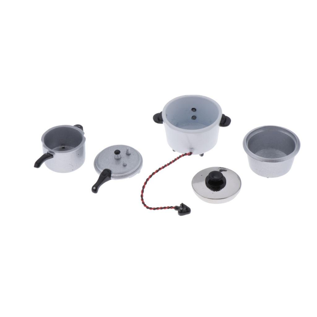 1:12 Casa di bambola Da Cucina Decorazioni Lega di Pentolame E Utensili per Cucinare Fornello impostato, Realistico Modello in Miniatura, 4 Pezzi