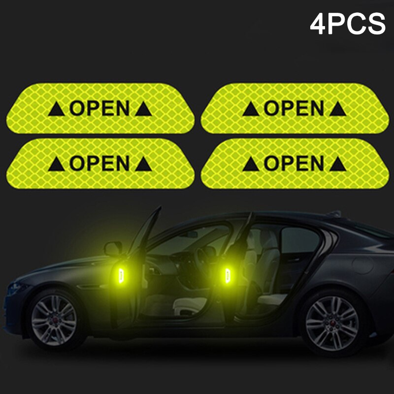 Car Reflective Strips Sticker Warning Tape Night Open Door Sign Decal Anti-Collision Mark ASD88: green  4pcs