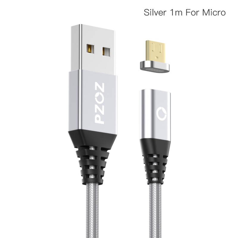 PZOZ Shop club exclusive Magnetic Cable Type C Micro USB C 8pin Fast Charging Adapter Phone Microusb Type-C Magnet Charger: Silver 1m For Micro