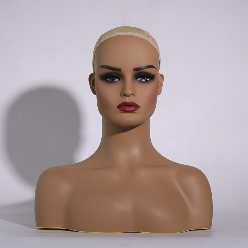 Cabeza de maniquí femenino de PVC, busto realista con hombros para pelucas, fabricación de estilismo de exhibición