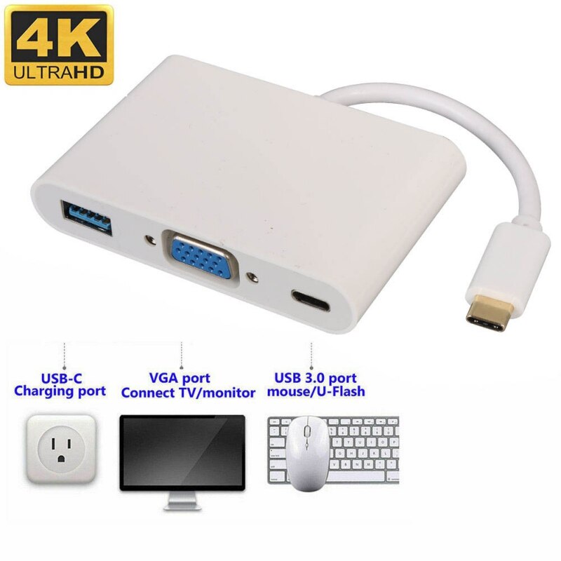 USB C Naar VGA Adapter USB 3.1 Type C naar VGA USB3.0 USB-C 4K Video Converters Adapter voor macbook Pro/Chromebook Pix