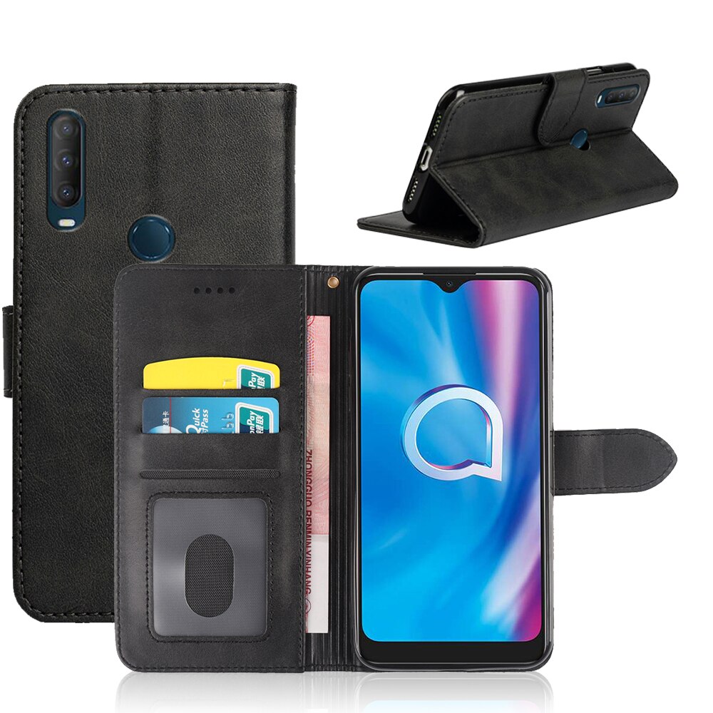 AVEOLELA Für Alcatel 1S fallen sterben Neue Auflistung PU Leder kippen Brieftasche Foto Halfter Abdeckung Mit eine Bargeld Slot Innen kippen Abdeckung: Schwarz