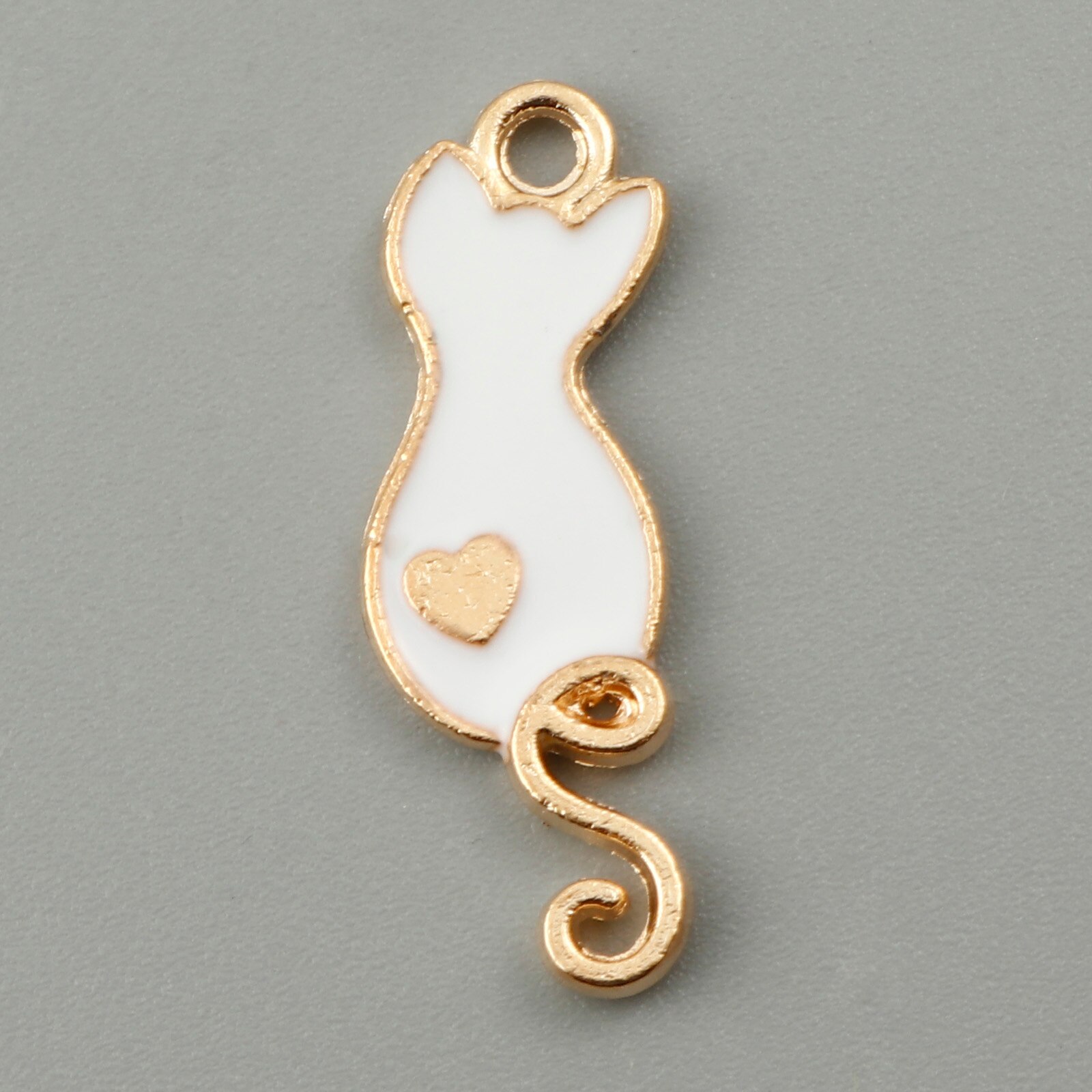 Pendentifs en métal couleur or, 20 pièces, en émail, mignon, dessin animé, chat, cœur, Animal, DIY, fabrication de bijoux, 25mm x 9mm: White
