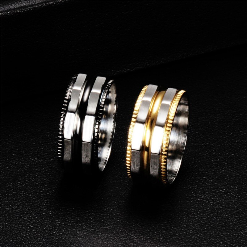 Modyle cool punk titanium stalen herenring voor mannen, zwart goudkleurig, herenring in punkstijl, feestsieraden
