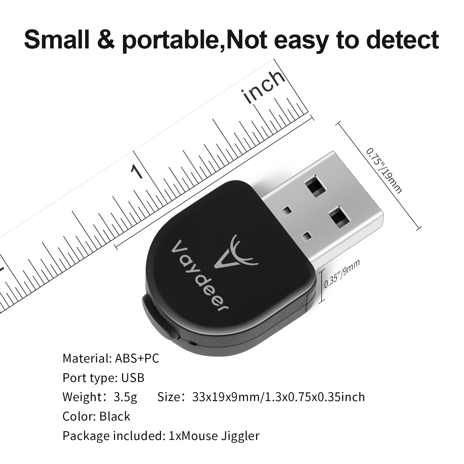 Vaydeer Mini Mouse Jiggler USB Mouse Mover Plug-and-Play Supports Multi-track Simulate Mouse Movement to Prevent Entering Sleep
