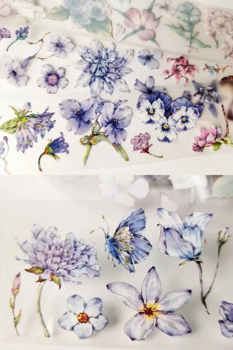 Vintage Purple Miscellaneous Flowers Washi PET Tape DIY Card Making Scrapbooking Plan Decorative Sticker