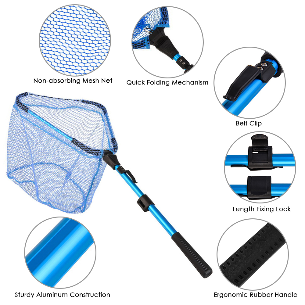 Collapsible Fishing Net 2 Section Telescoping Folding Fish Landing Net for Fly Fishing Catch and Release