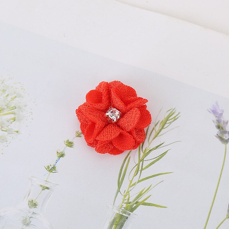 10 stks/partij Multi Kleuren Handgemaakte Kleine Stof Satijnen Bloemen met Rhinestone Applicaties Naaien Bruiloft Kleding Accessoires Bloemen: 11