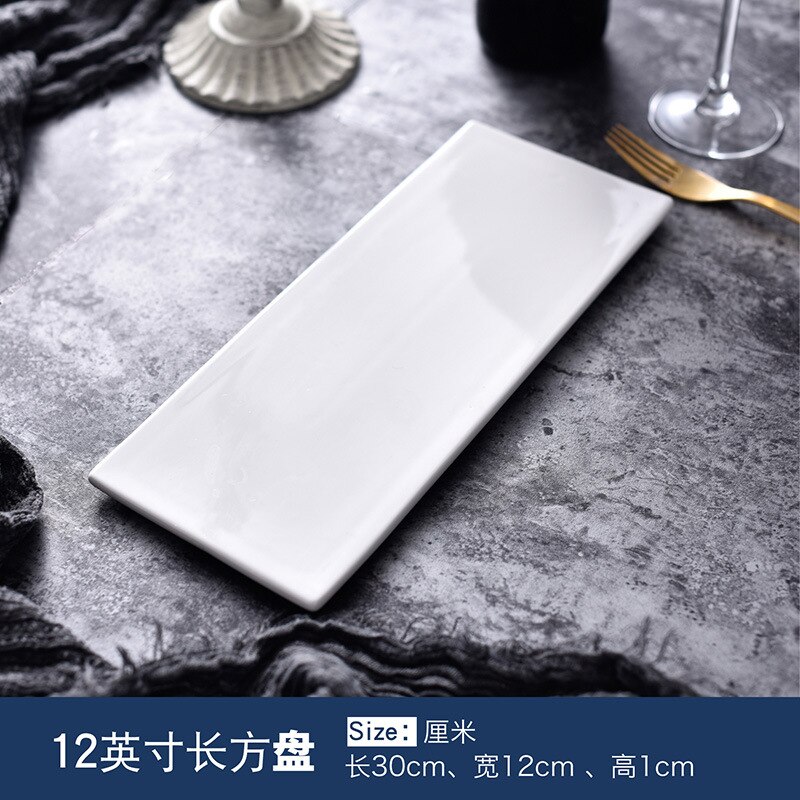 European white plate ceramic plate flat bottom round steak plate Western restaurant tableware cake pizza customization: Black