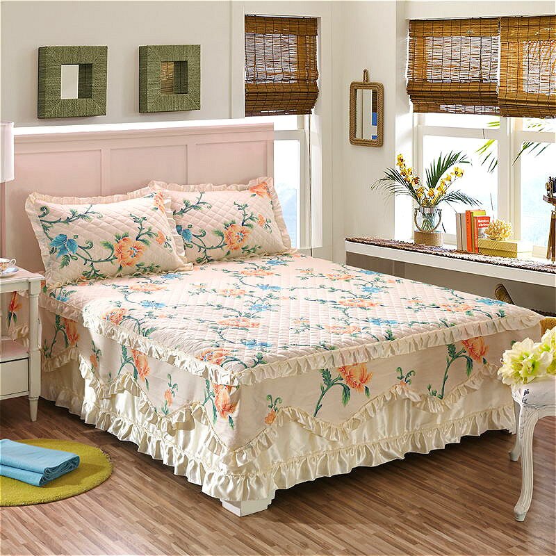 Luksus pastoral sengetæppe europæisk stil sengetæppe polyester bomuld seng nederdele blomster farverige sengeforinger 150 x 200cm queen size