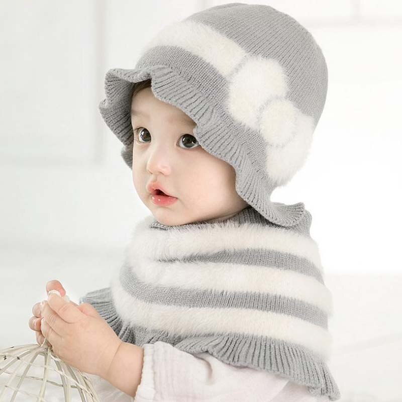 Doitbest-gorro de punto con lazo para niño, gorros de punto para niño de 8 meses a 3 años, 2 uds de rayas para niñas pequeñas, gorro y chal de invierno