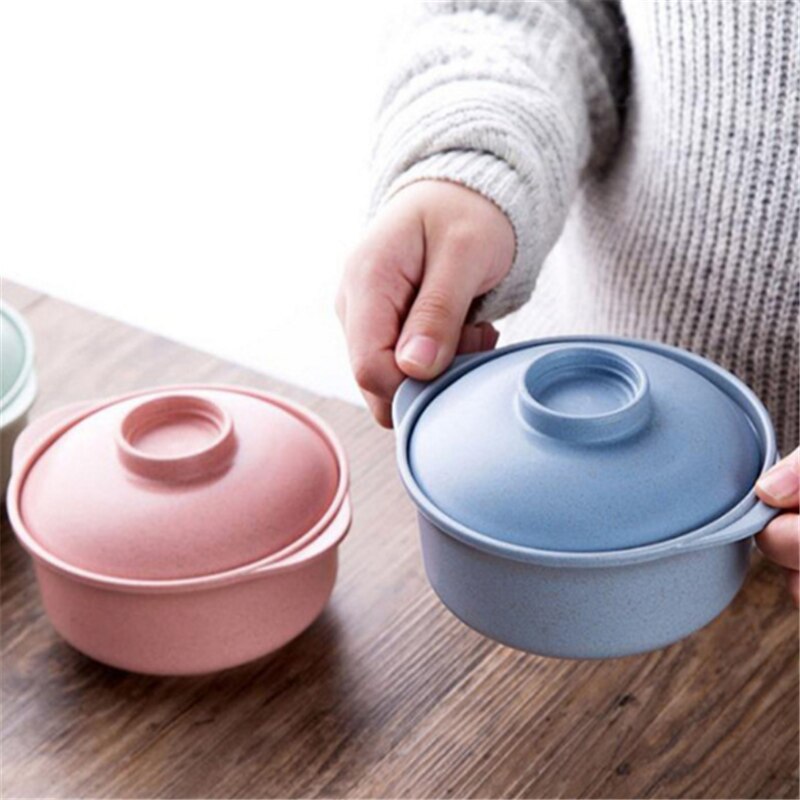 Lunch Tray Dishes Soup Bowl with Lid Dinnerware Pure Natural Wheat Straw Salad Noodles Plate Plastic Tableware