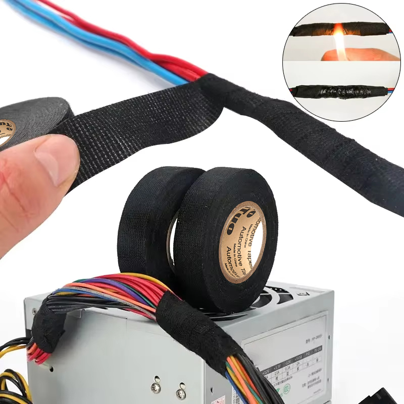 Elektrisk tape varmebestandig ledningstape selvklæbende stoftape vandtæt tape isolerende stoftape til biler 2 ruller