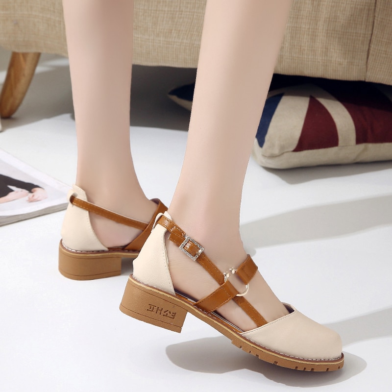 Lukket tå gladiator sandaler mellemhøj hæl fe sko kvinde retro chunky udhulet flip flop dame tøffel sommer sko