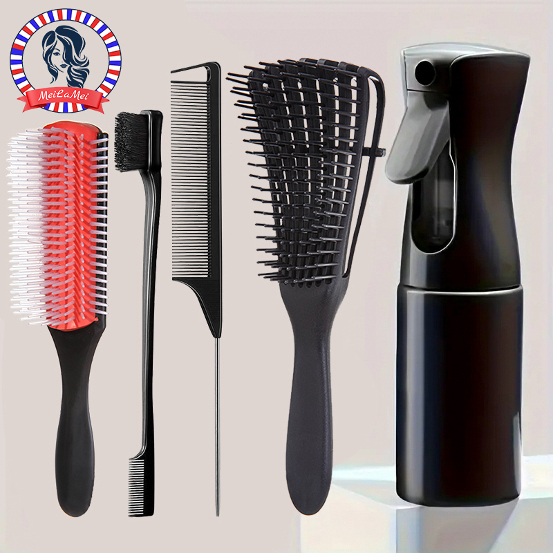 Cepillo desenredante para pelo rizado, cepillos de masaje, fácil de limpiar, herramientas de peinado para el cuidado del cabello, 5 unidades por juego
