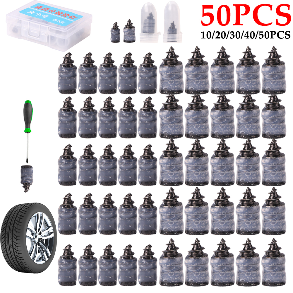 Clous de réparation de pneus sous vide pour voiture et moto, 10 à 50 pièces, pour camion, Scooter, vélo, réparation de crevaison, outils Tubeless, accessoires en caoutchouc et métal