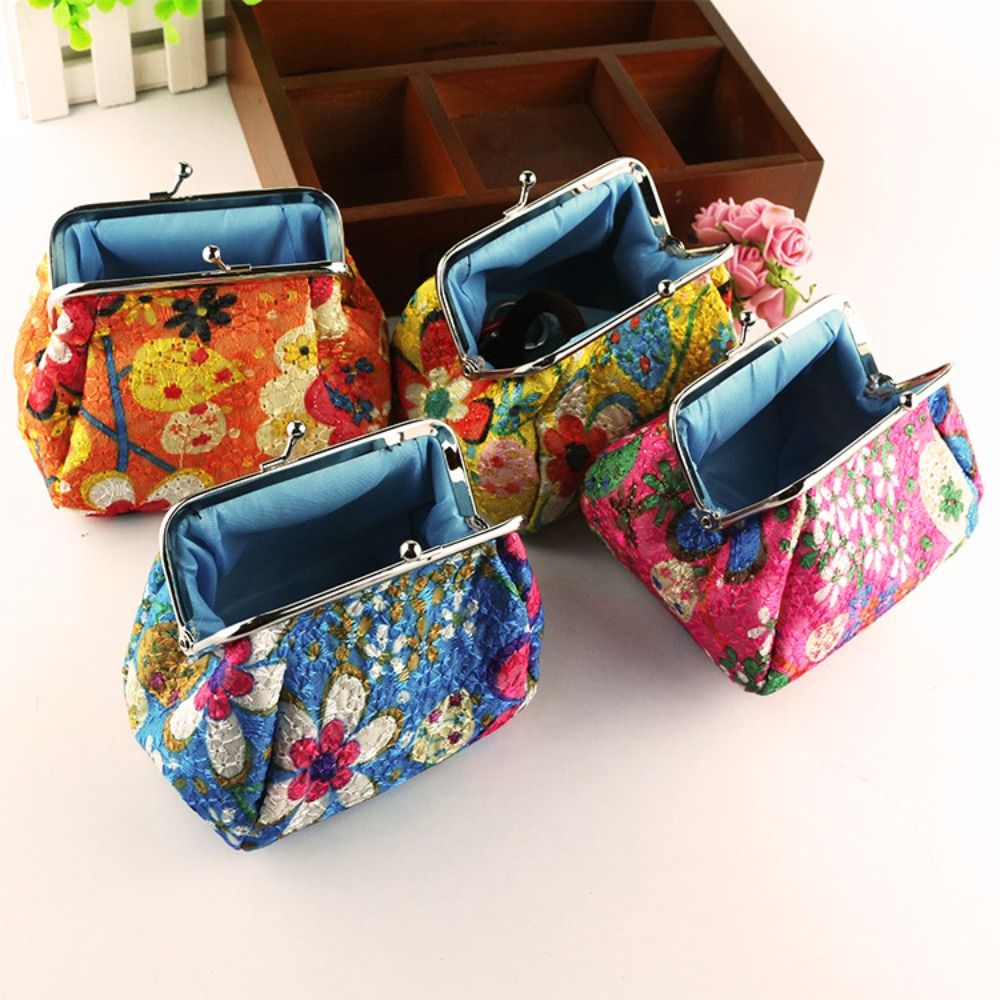 Floral Pattern Coin Purse Portable Metal Hasp Headset Storage Bag Phone Bag Polyester Clutch Wallet Woman