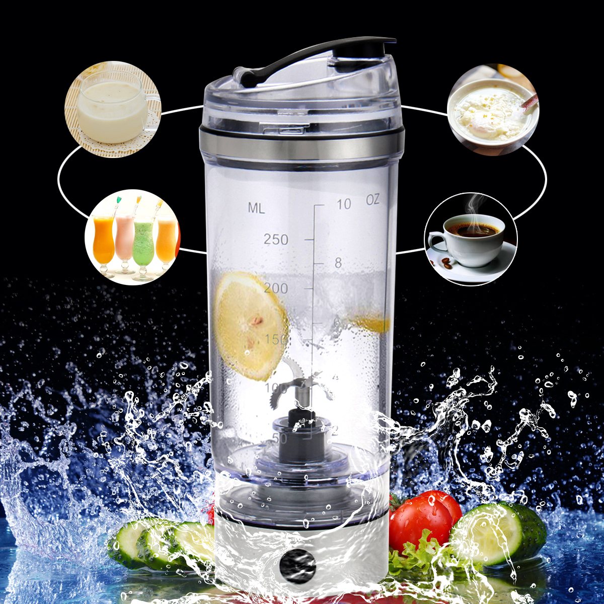 Agitador de proteína eléctrico de 250ML, botella agitadora USB, licuadora de café y leche, hervidor de vórtice Fitness, Tornado, mezclador inteligente,