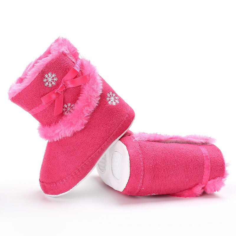 Noël bébé fille hiver neige bottes Crochet tricot polaire bébé chaussures enfant en bas âge laine infantile doux bas premiers marcheurs chaussons: rose / 2