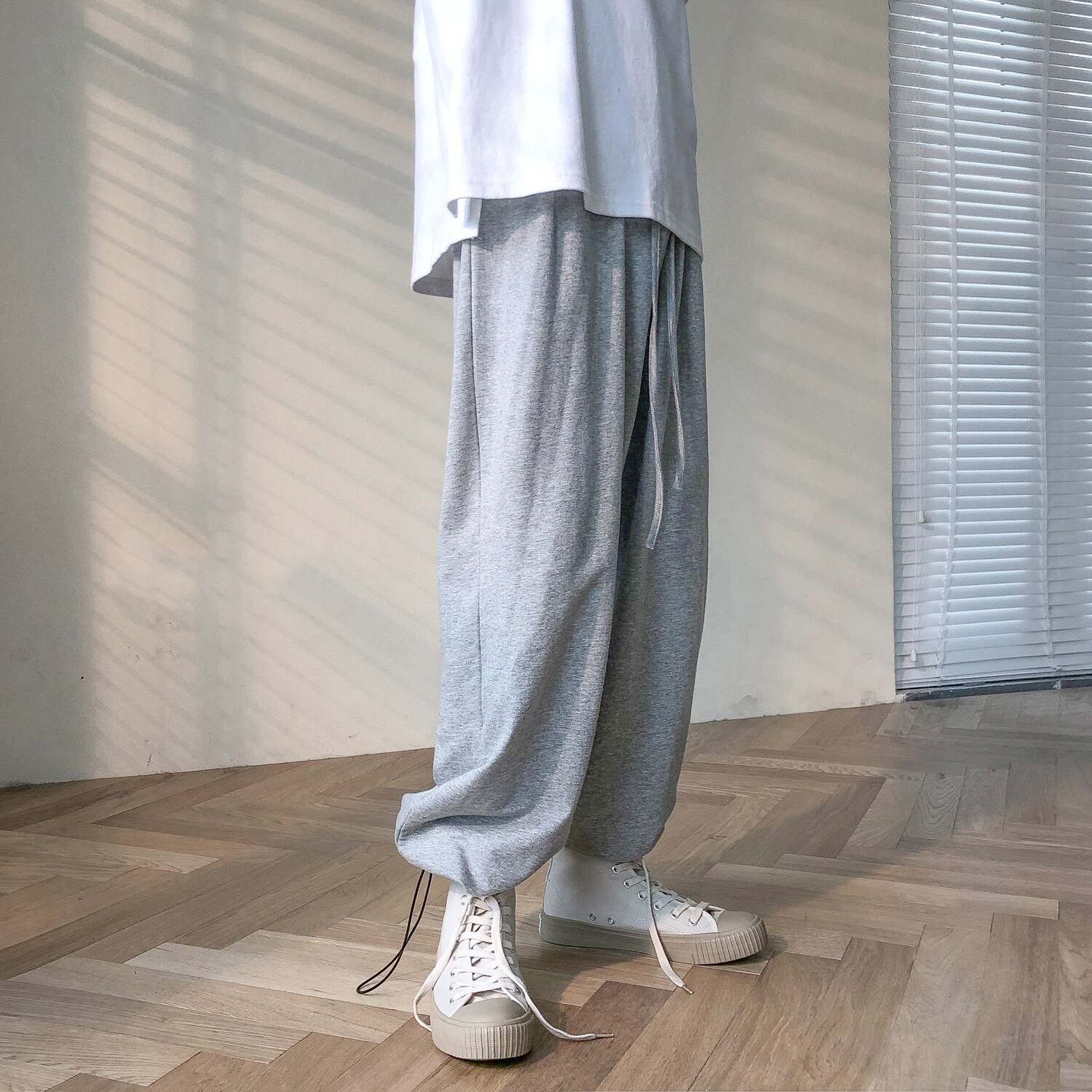 2020 męskie spodnie szerokie nogawki dorywczo spodnie sportowe styl biodro-hopowy spodnie harem czarne/szare spodnie Streetwear spodnie dresowe robić biegania M-2XL