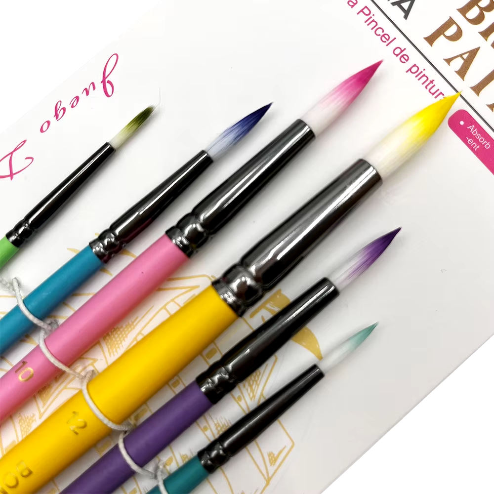 6-delige professionele kunstenaarspenselset - fijne punt, houten handvatten, nylon ronde puntige platte punten veelkleurige kwast: WHITE