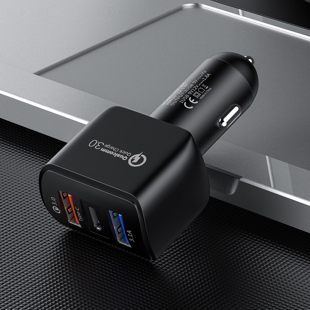 Chargeur rapide USB QC SCP Type C 3.1a, adaptateur de téléphone portable pour voiture, compatible avec Xiaomi Samsung iPhone 12 11 Pro 7 8 Plus: Black