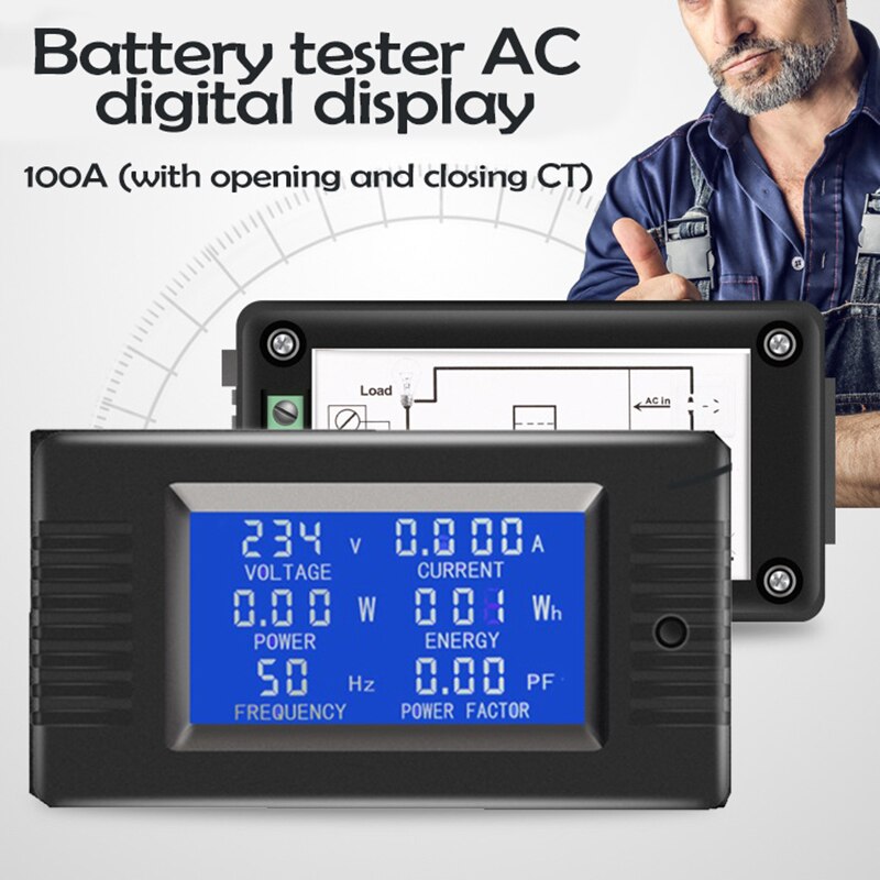 6 In1 Multifunctional Single Phase Digital Panel Ampermeter Volt Watt Kwh Power Factor Meter With Split CT Backlight LCD Screen