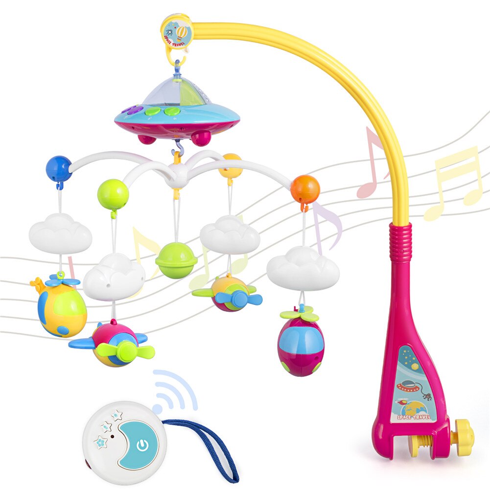 Baby Mobile Rattles Toys 0-12 Months for Baby Newborn Crib Bed Bell Toddler Rattles Carousel Cots abd Remote Control Light Music